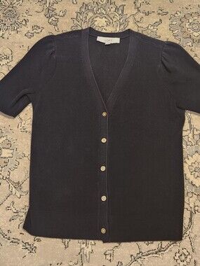 LOFT Black Short-Sleeve Black Cardigan Sweater